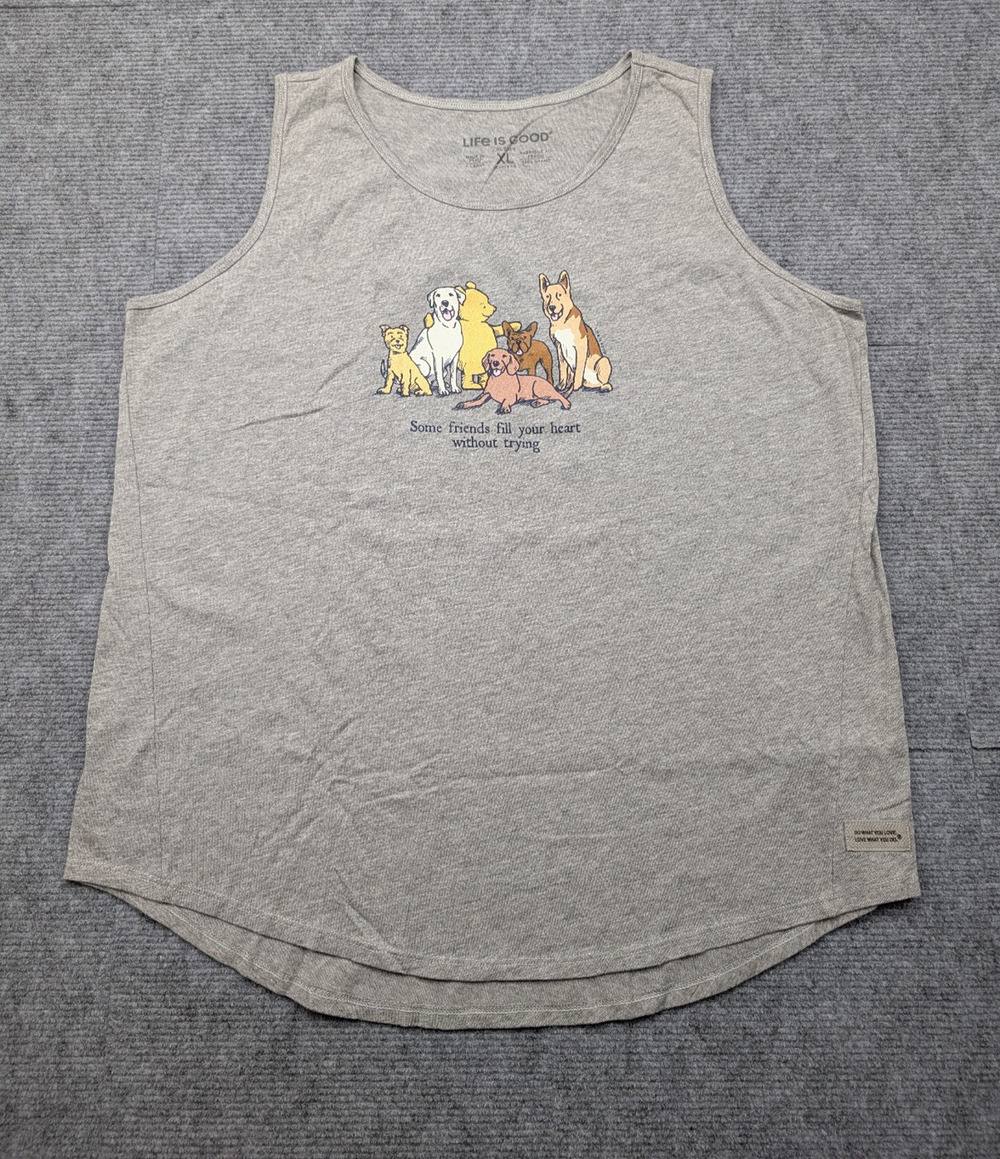 Life Is Good Tank Top Womens XL Crusher Dog Lover Graphic Gift Pooh Gray Heather